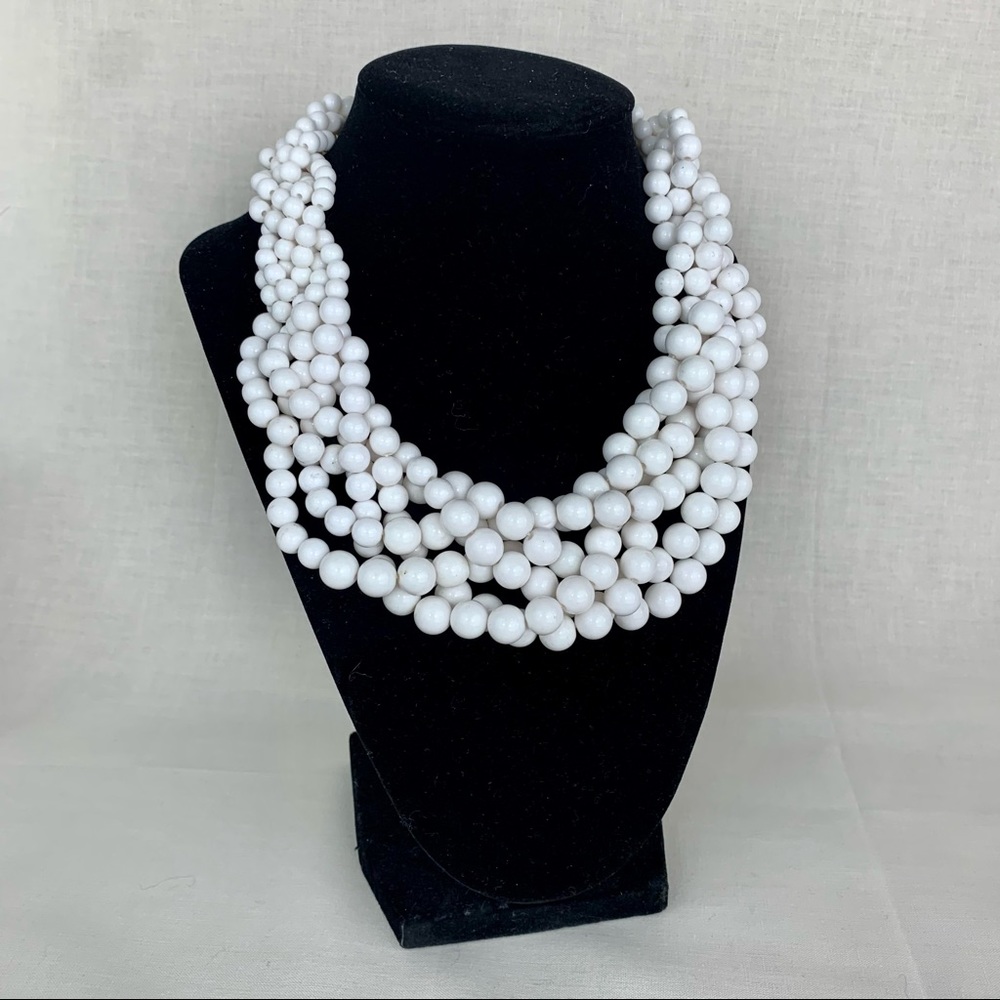 Vintage White 6-Strand Braided Bead Necklace